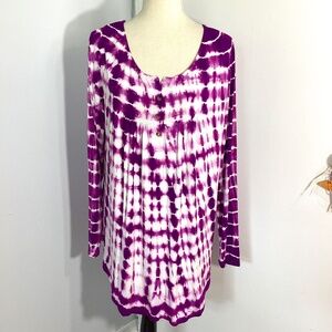NWT AMCLOS PLUS 2XL TUNIC TOP TIE DYE PURPLE WHITE VISCOSE SPANDEX STRETCHY SOFT